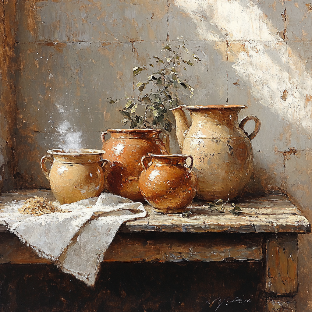 Diego Velázquez Inspired Earthenware And Copper Still Life paint by color