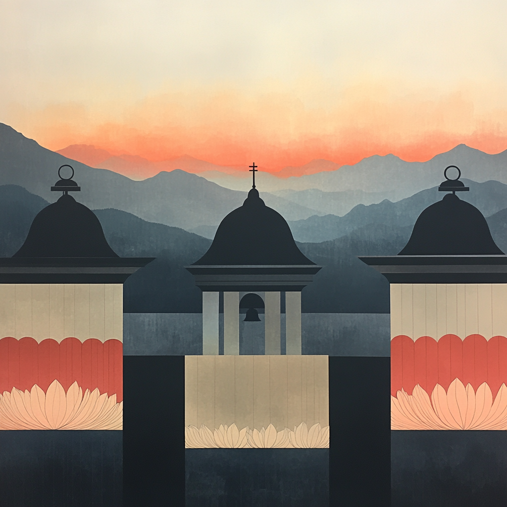 Nandalal Bose Inspired Temple Bell Motif Horizon paint by color