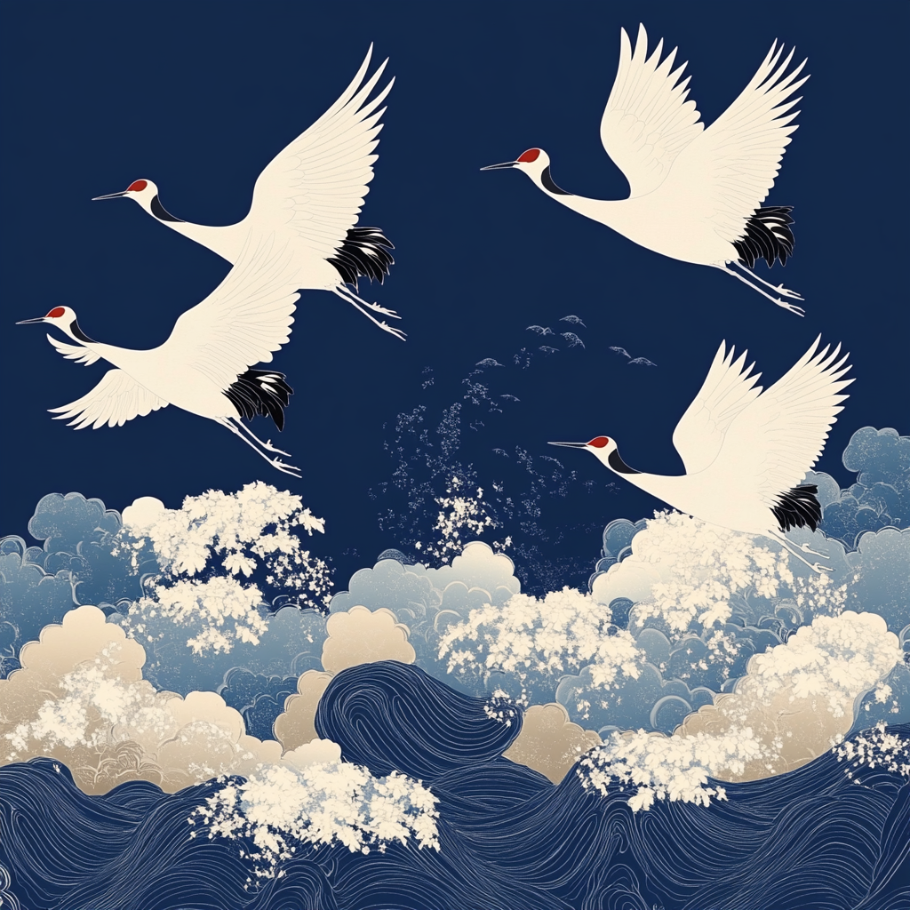 Hokusai Inspired Crane Migration Paint by numbers kits