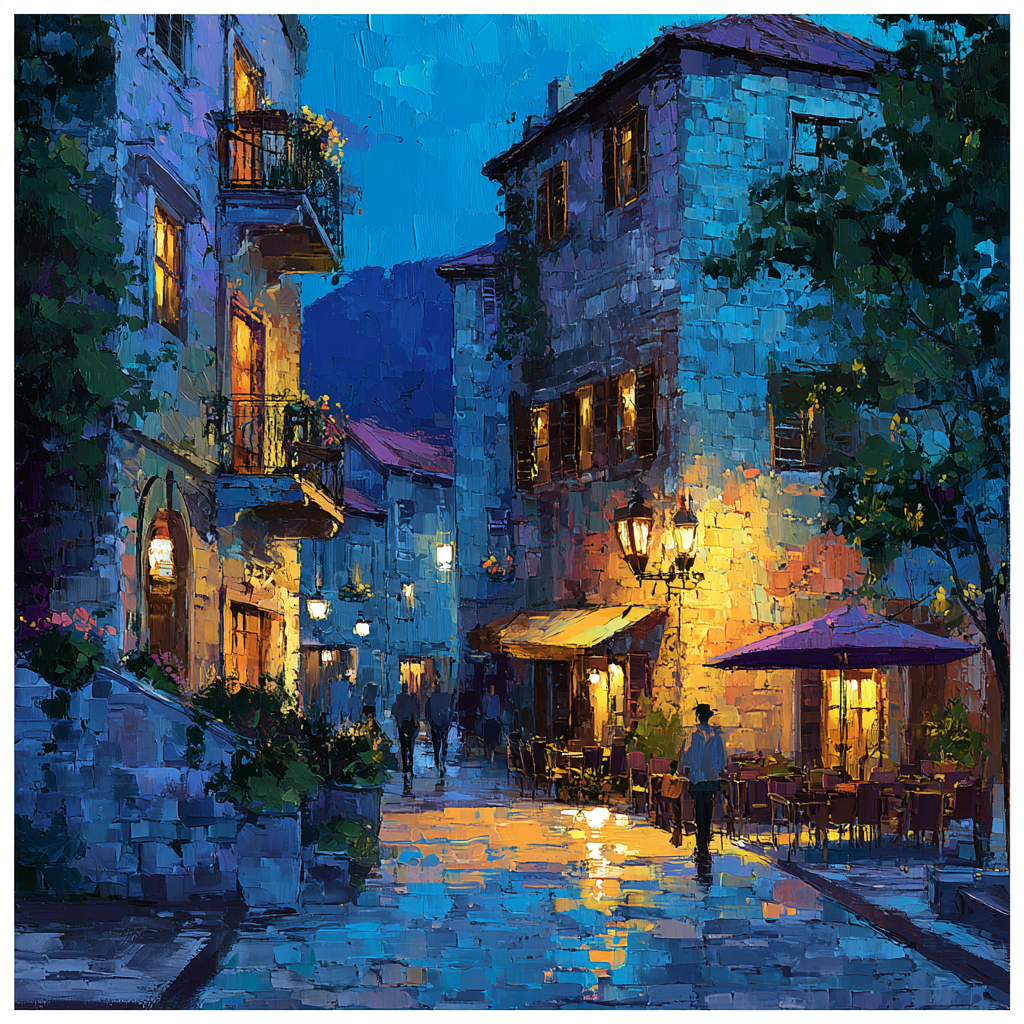 Old Montreal Stone Streets Canada Evening Lights paint by numbers