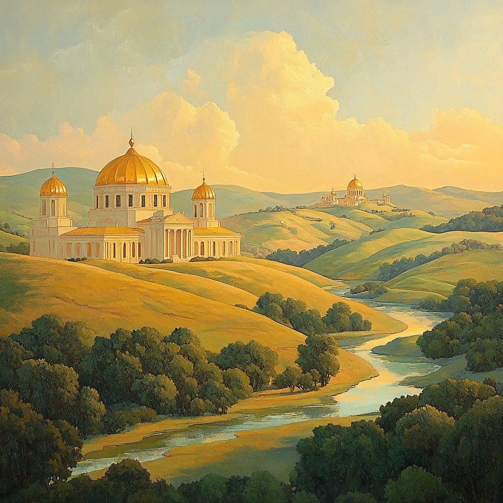 Raphael Inspired Golden Domes Over Rolling Landscape Numbered painting kits