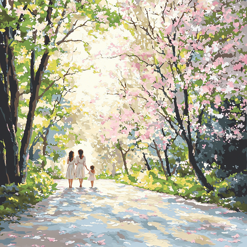 Mothers Under Cherry Blossoms Paint By Numbers Kits