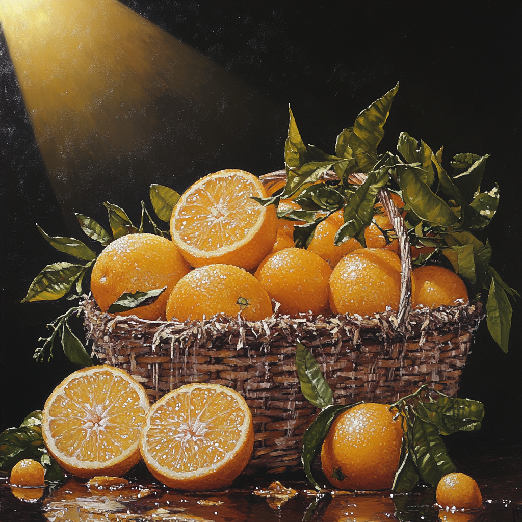 Caravaggio Inspired Decaying Citrus Basket paint by color