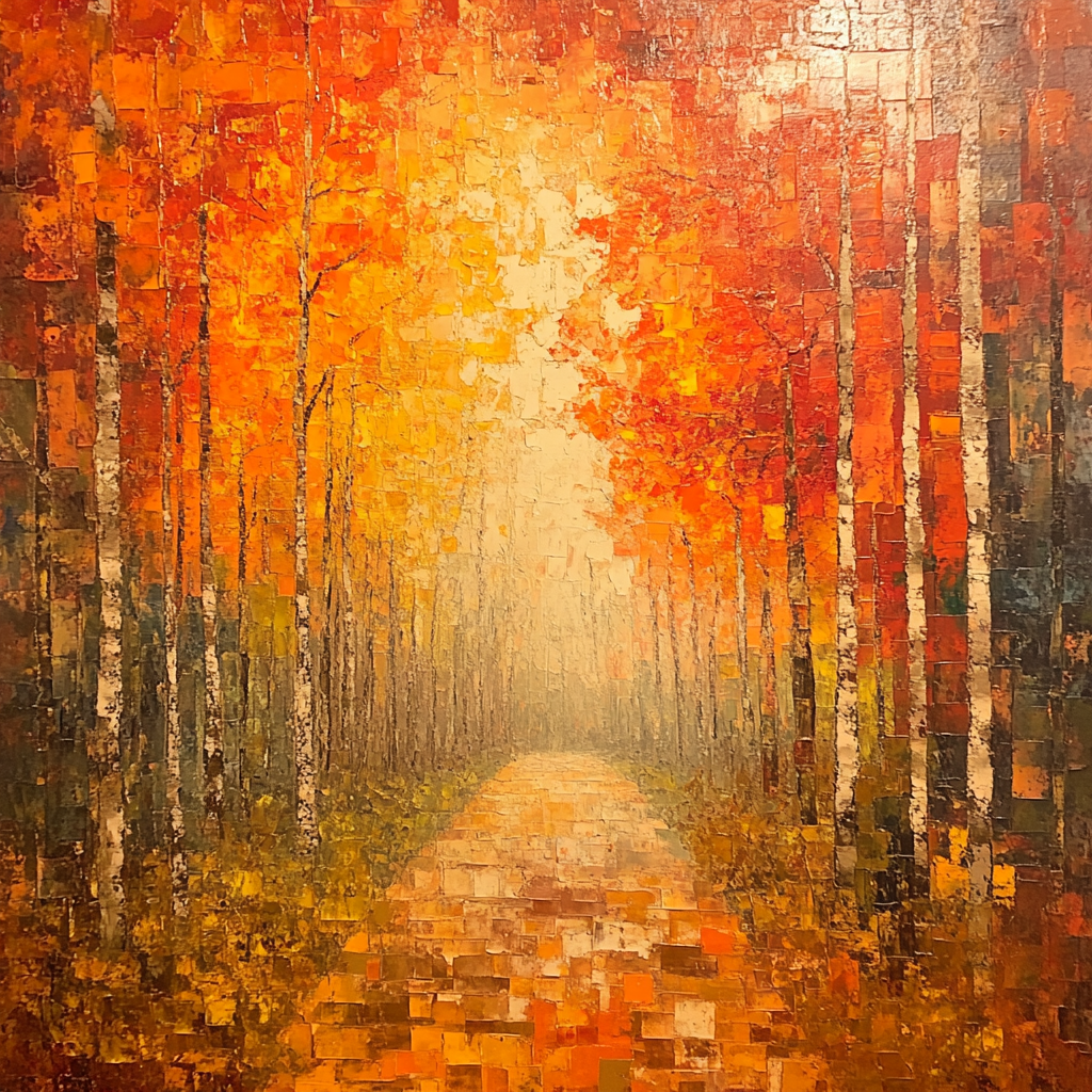 Jean-Paul Riopelle Inspired Fiery Autumn Mosaic paint by color