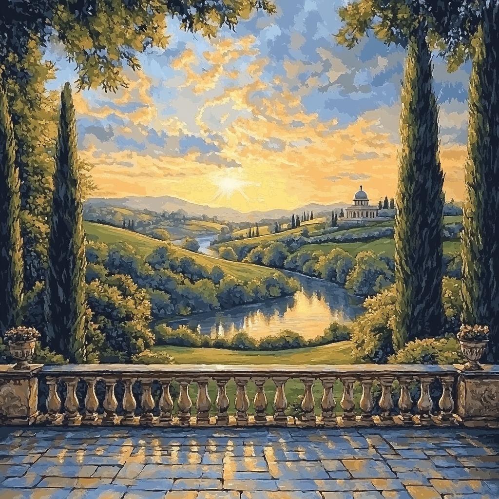 Raphael Inspired Celestial Terrace Over Serene Valley paint by number