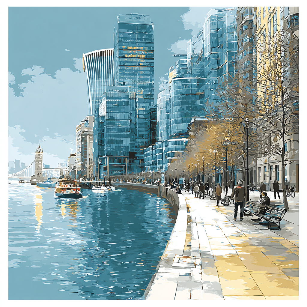 Canary Wharf Riverside Walk London United Kingdom Numbered painting kits