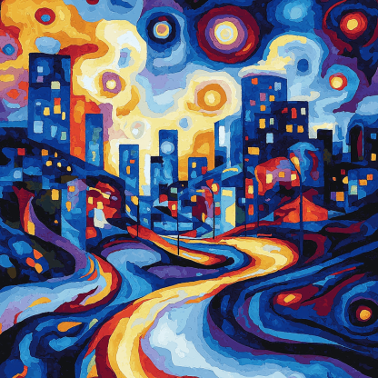 Kandinsky Inspired Whimsical City Nights DIY Paint By Numbers