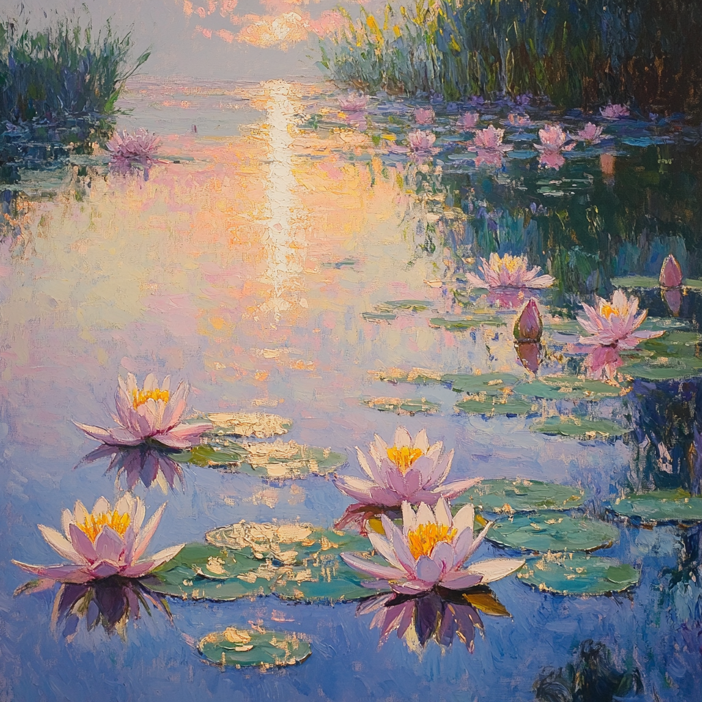 Monet Inspired Water Lilies At Sunrise Numbered painting kits