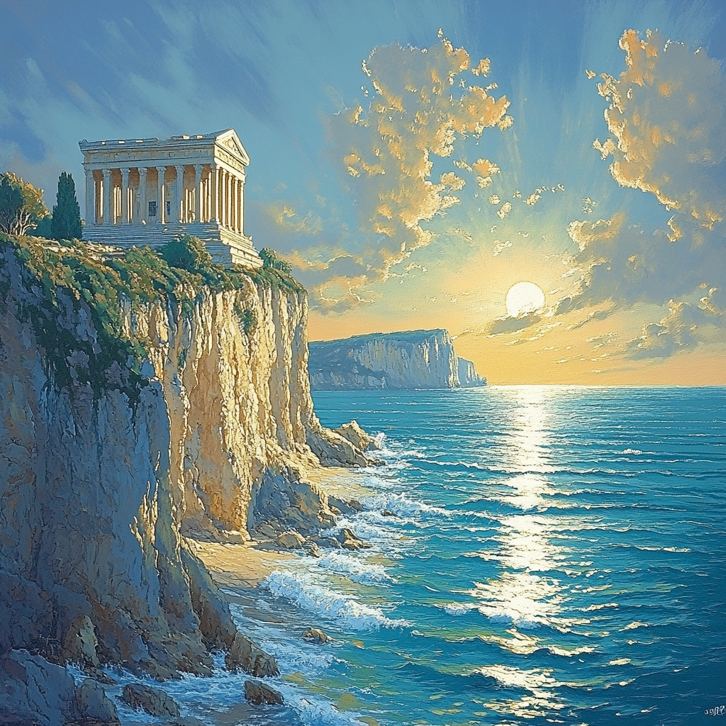 Raphael Inspired Coastal Cliff With Ruined Temple Paint by numbers art