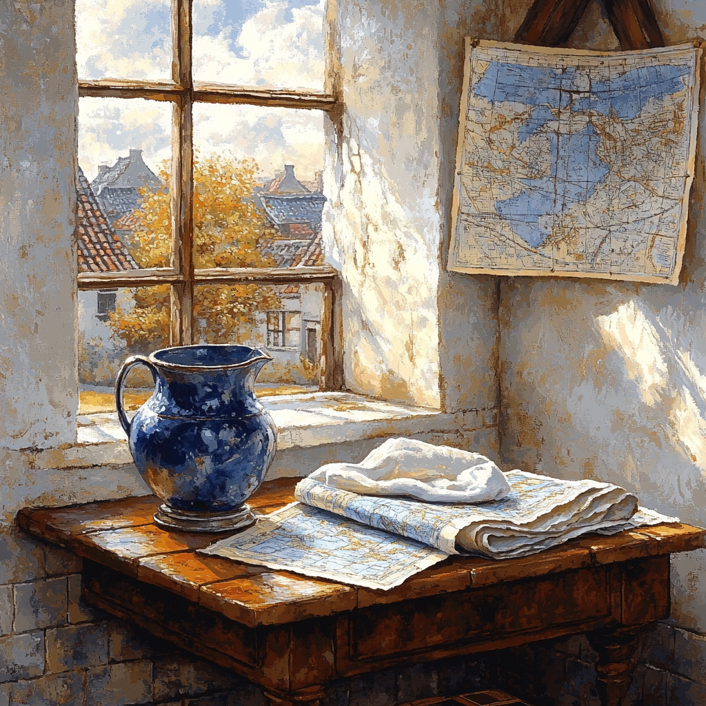 Johannes Vermeer Inspired Sunlit Window With Map And Jug Number painting