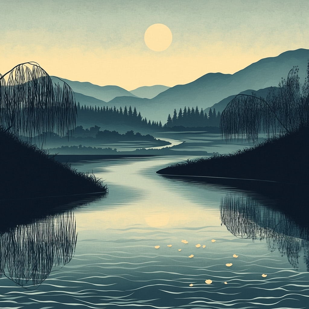 Hiroshige Inspired Moonlit River Bend Paint by numbers kits