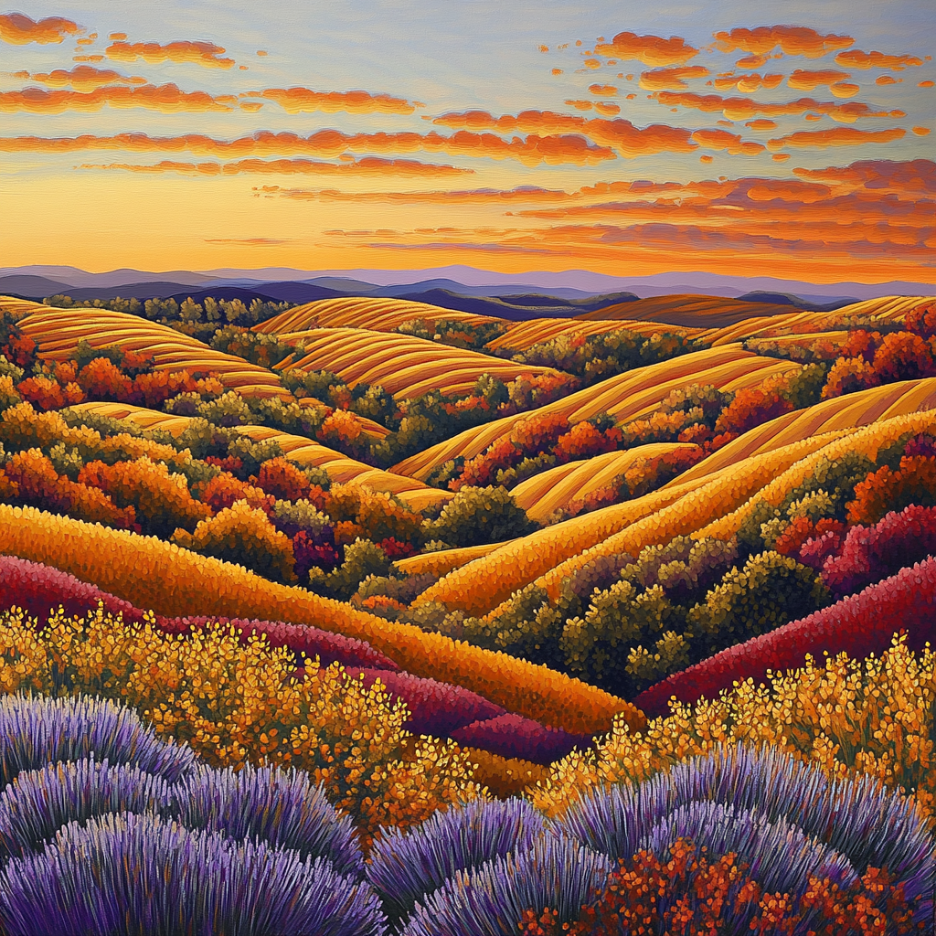 Frederick Varley Inspired Autumnal Hills Under Radiant Orange Twilight paint by number