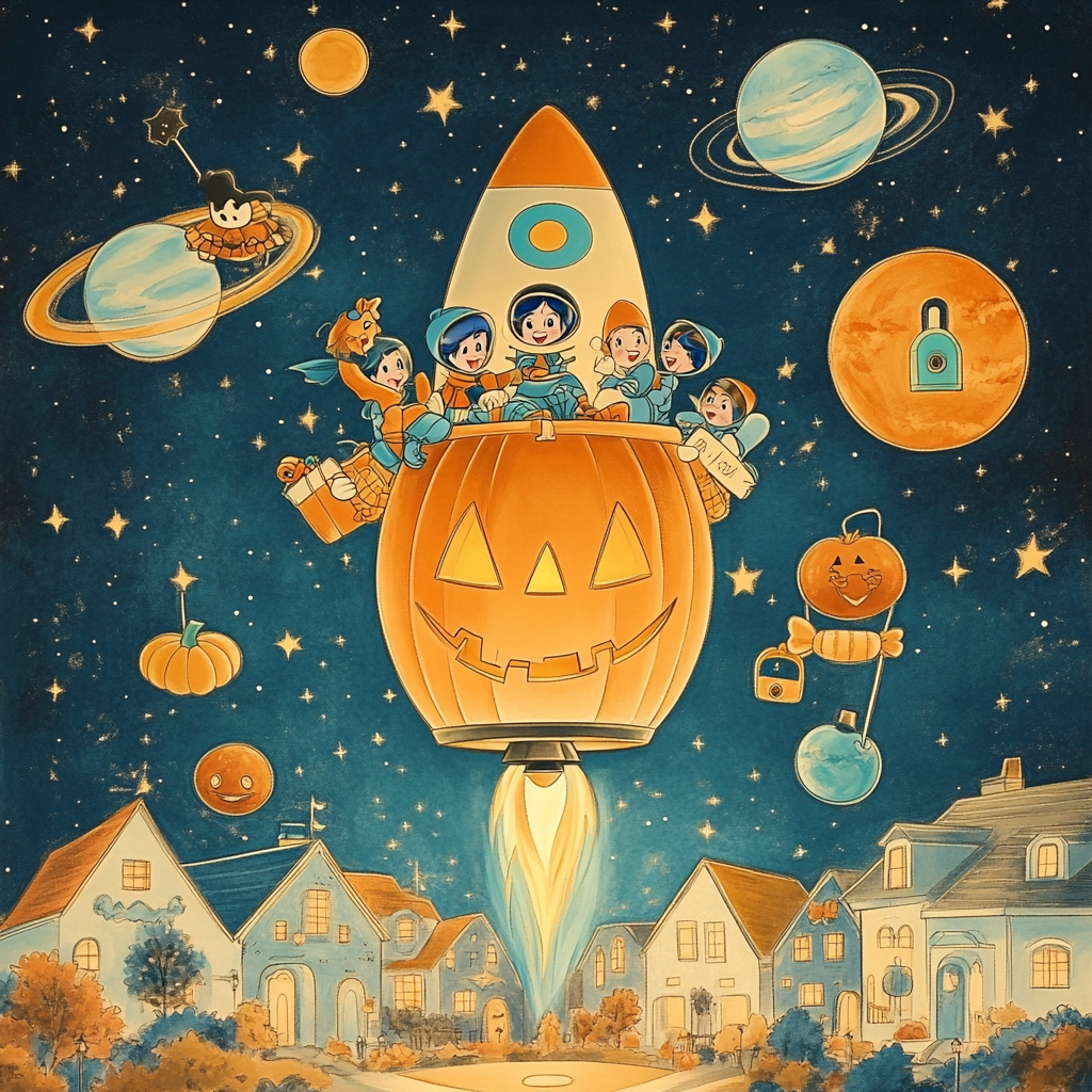 Cosmic Trick Or Treat Rocket paint by numbers