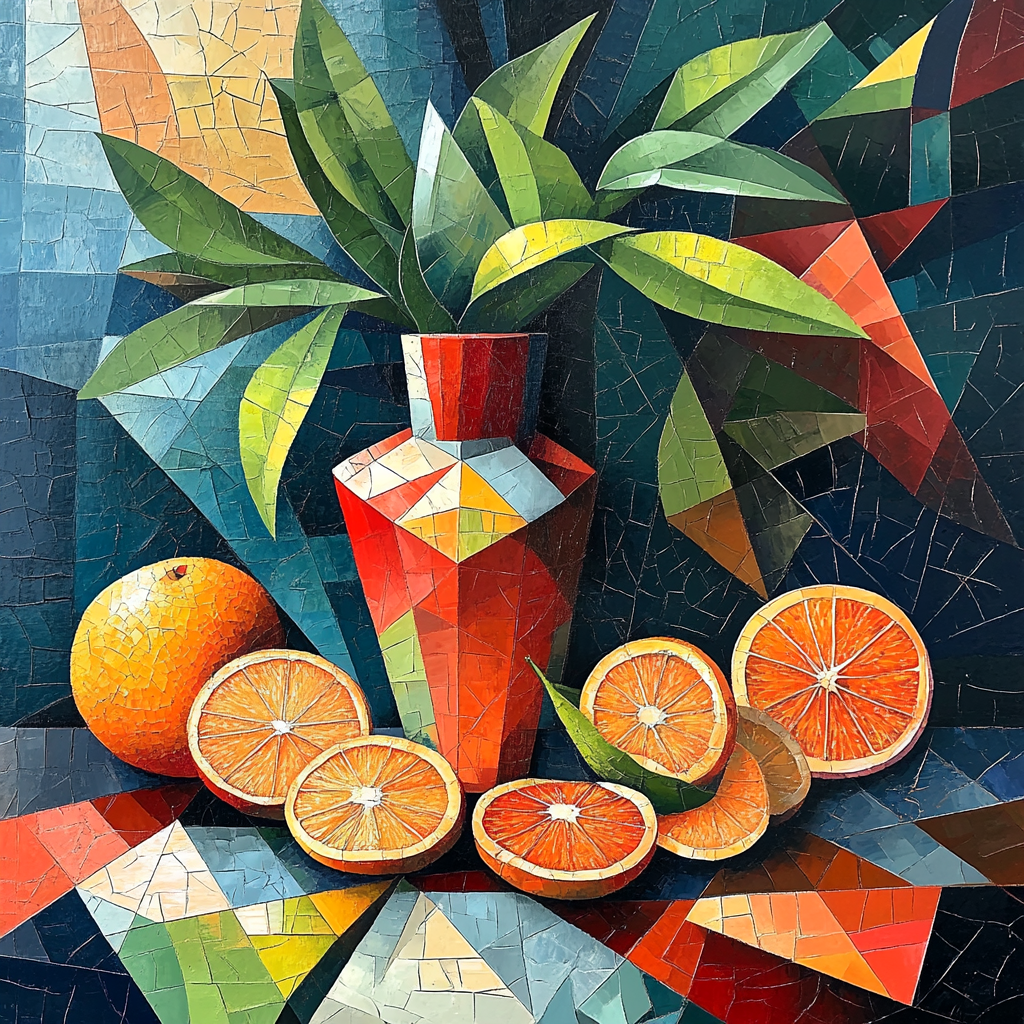 Pablo Picasso Inspired Symbolic Cubist Still Life With Geometric Vase And Citrus Paint by numbers art
