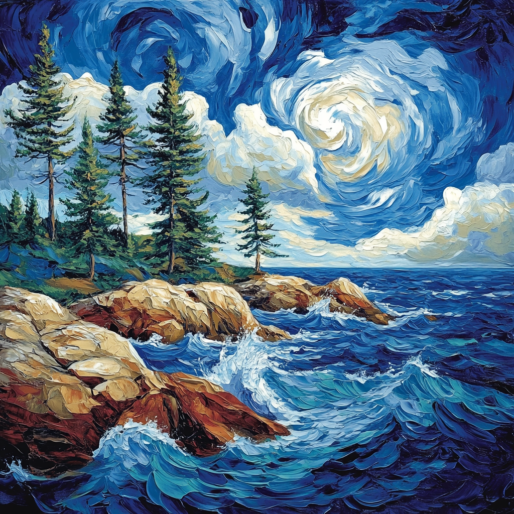 Arthur Lismer Inspired Gale On Rocky Shoreline Number painting