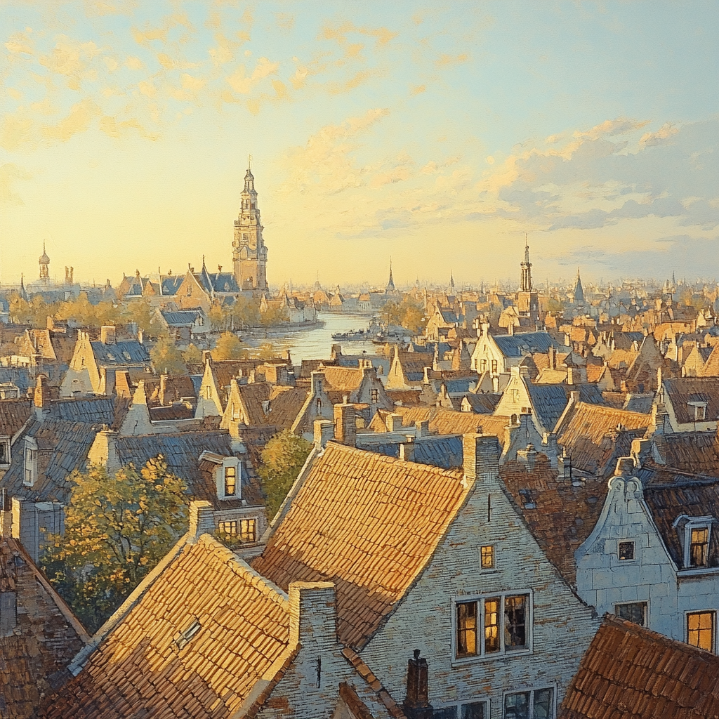 Johannes Vermeer Inspired Golden Afternoon Over Delft Rooftops Paint by numbers kits