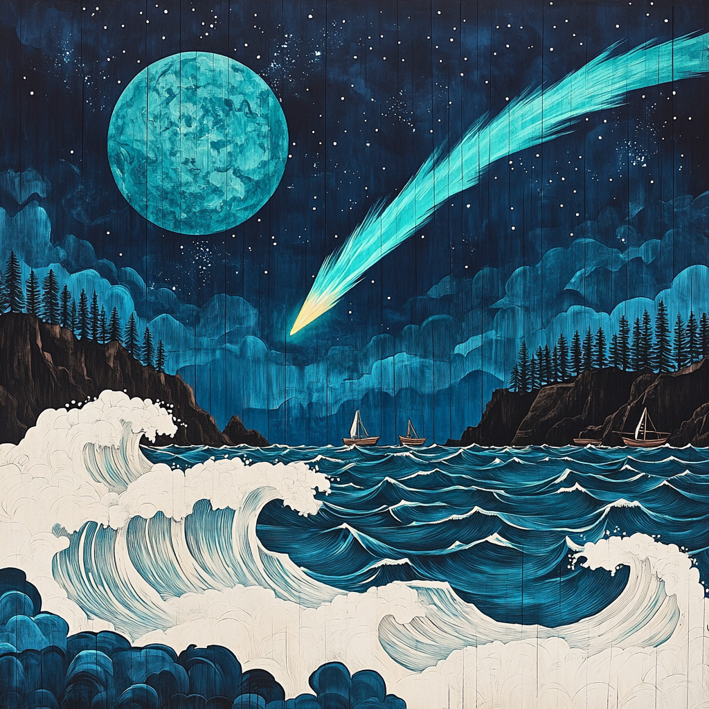 Hokusai Inspired Comet Above Stormy Sea Numbered painting kits