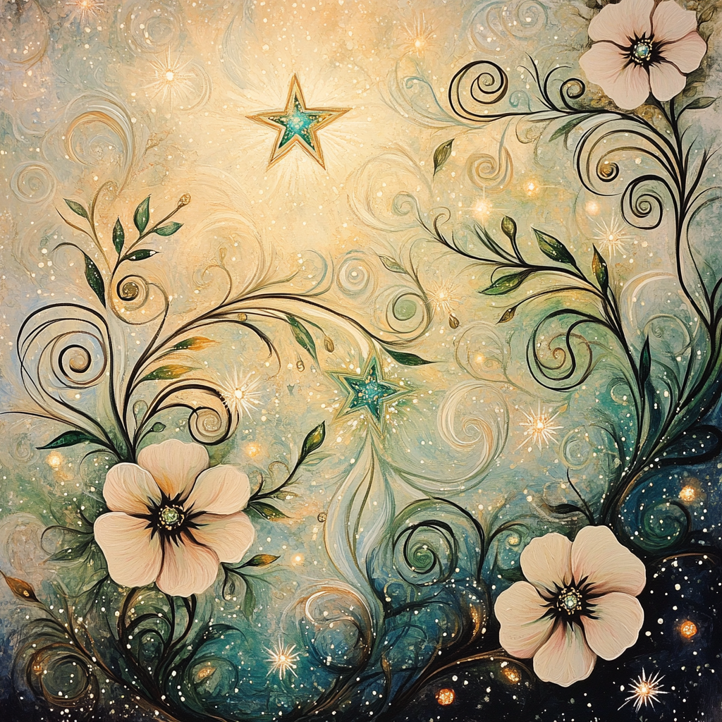 Alphonse Mucha Inspired Celestial Bloom Patterns paint by color