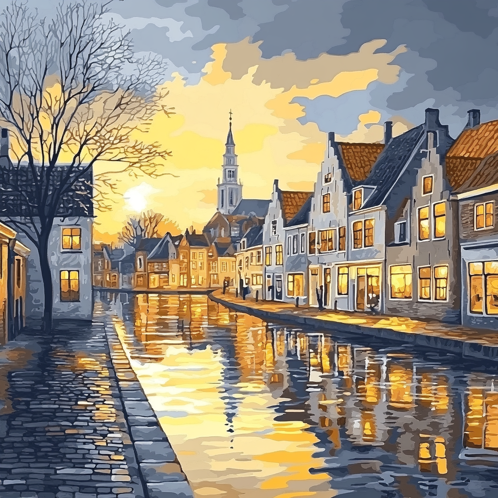 Johannes Vermeer Inspired Canal Reflection In Delft Rooftops Paint by numbers art
