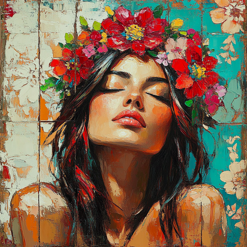 Frida Kahlo Inspired Floral Self Portrait paint by color