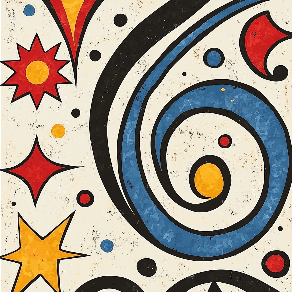 Joan Miró Inspired Whimsical Celestial Dance Number Painting