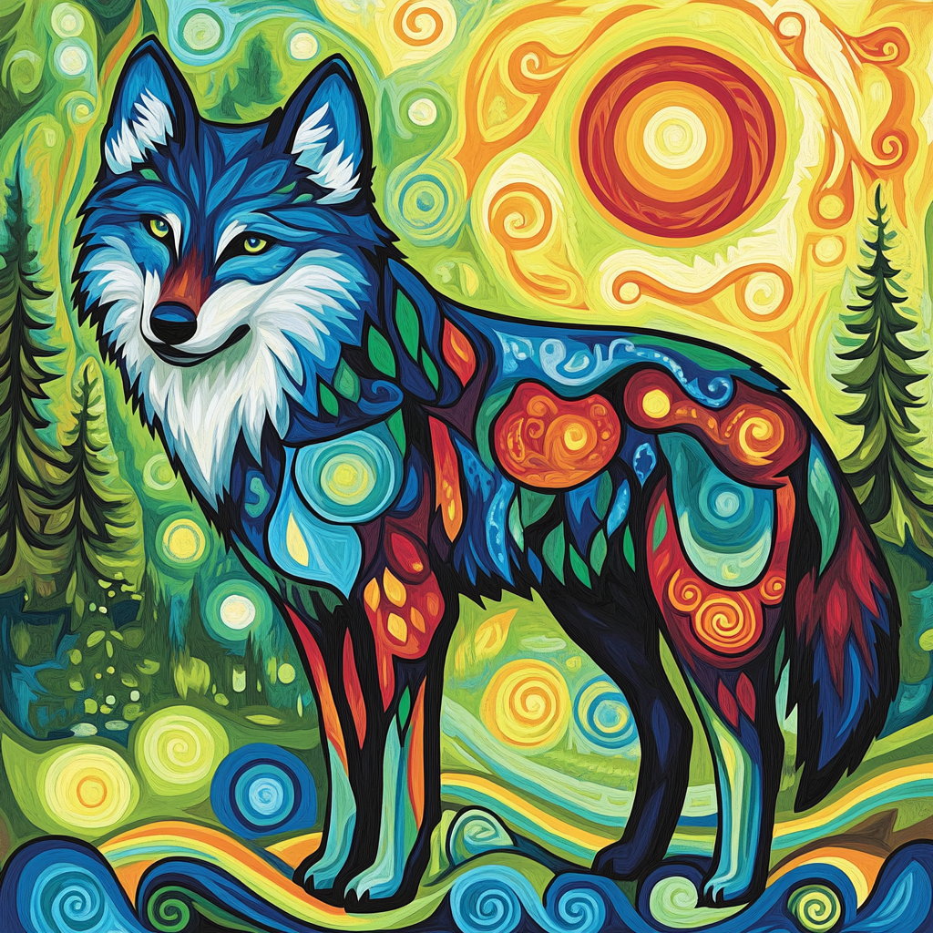 Norval Morrisseau Inspired Spirit Of The Woodland Wolf Paint by numbers art