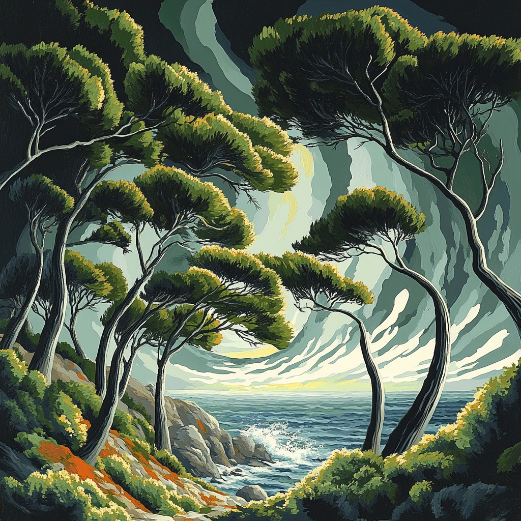 Emily Carr Inspired Windward Pines And Rock paint by numbers