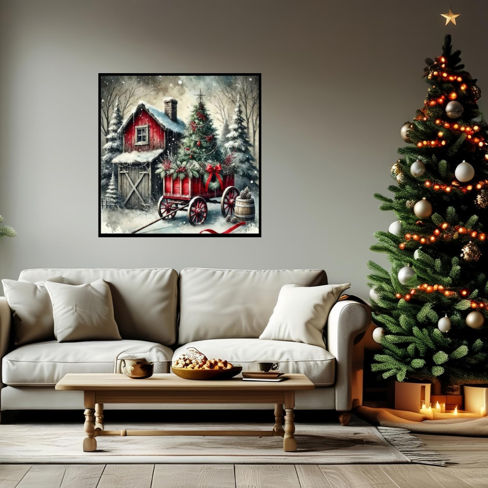 Christmas House Tree Easy Paint by Numbers Kit for Beginners