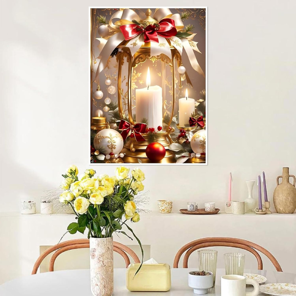 Christmas Candle Paint by Numbers Kit DIY Canvas Painting Set