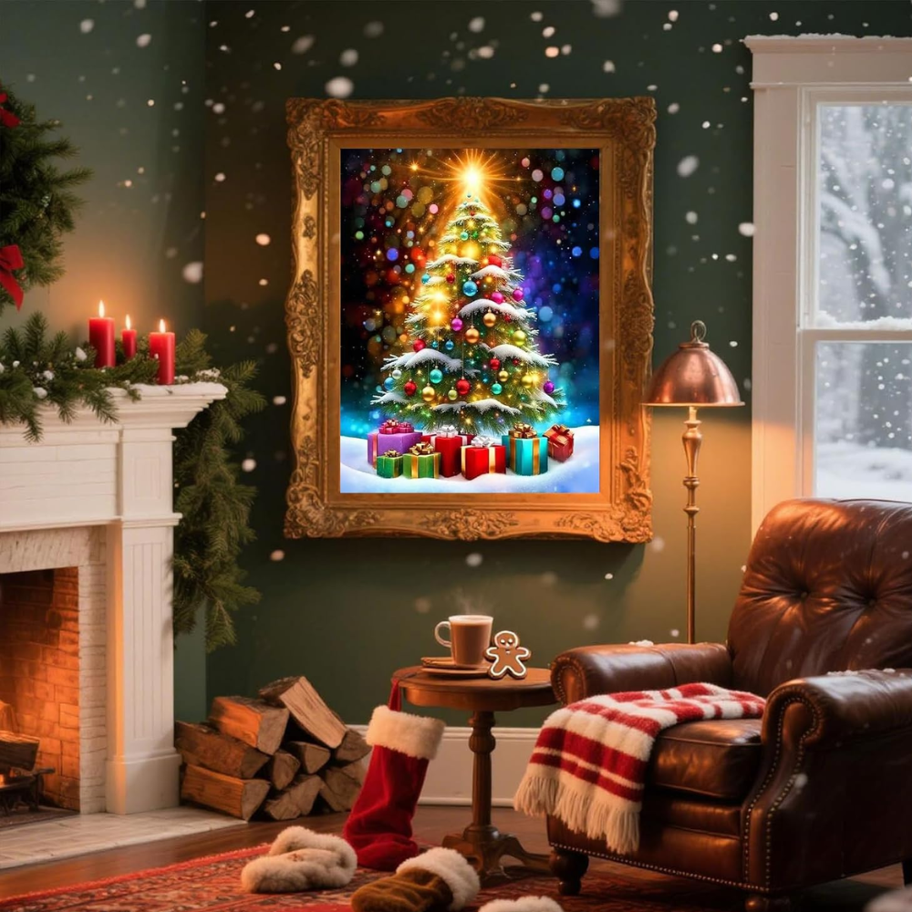 Christmas Tree Paint by Numbers DIY Canvas Kit Without Frame