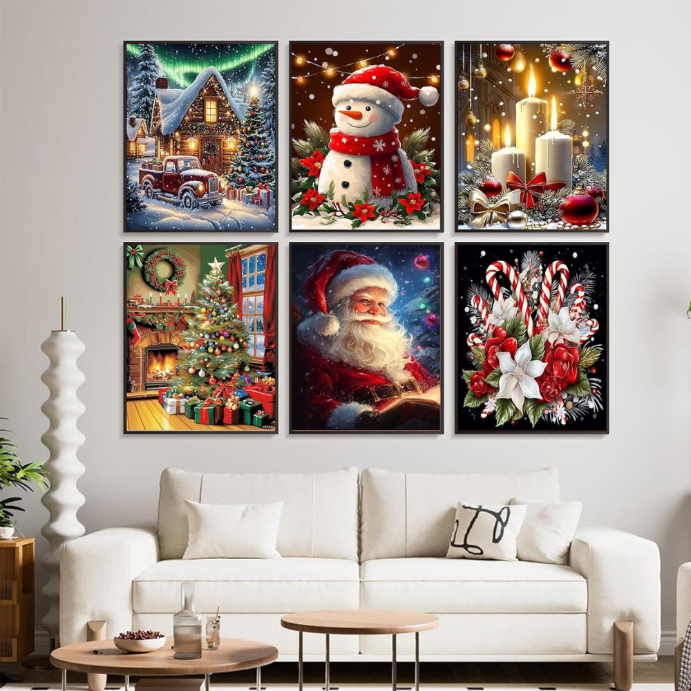 6 Pack Christmas Paint by Numbers Kit DIY Canvas Set Without Frame
