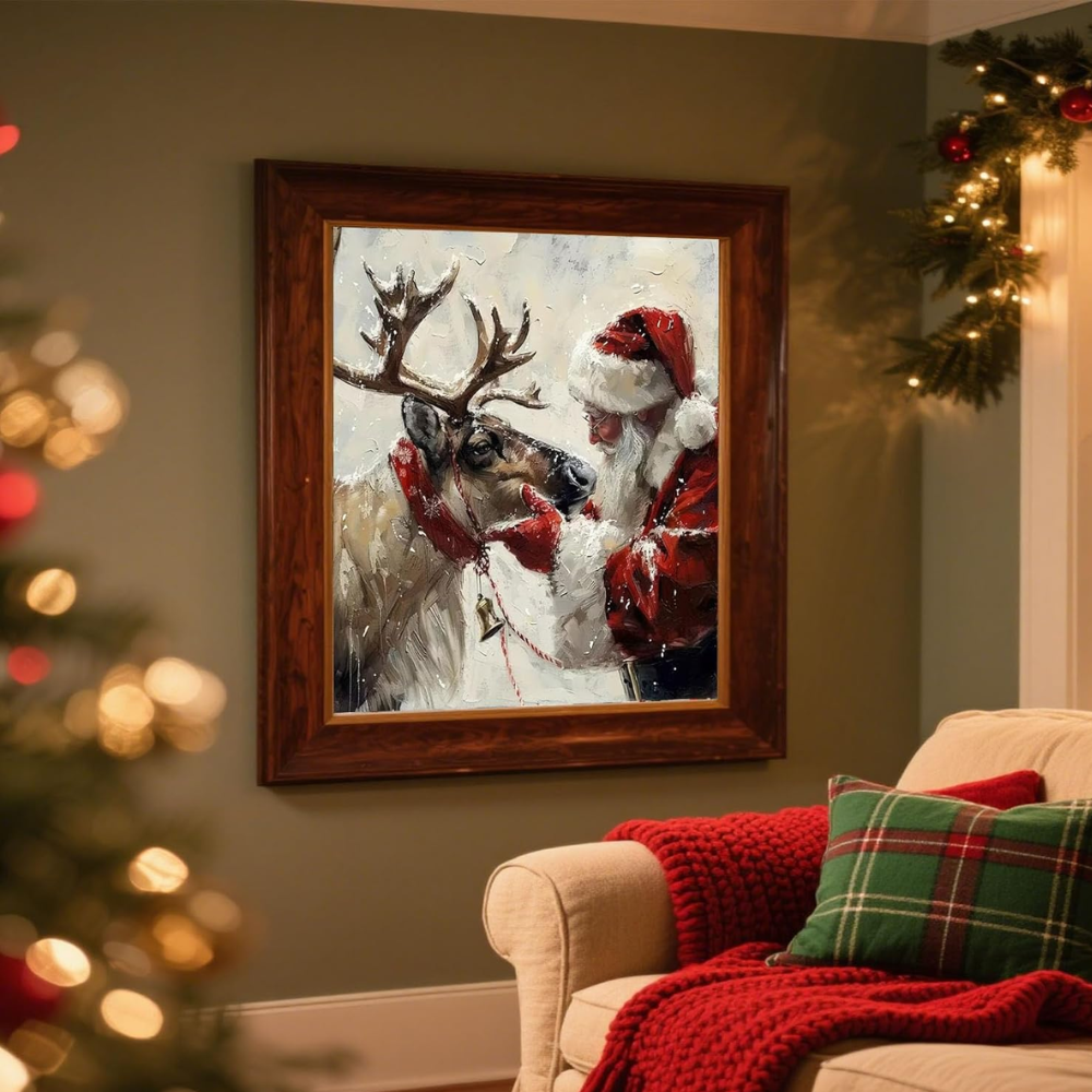 Christmas Reindeer Paint By Numbers Kit With Santa And Elk Scene