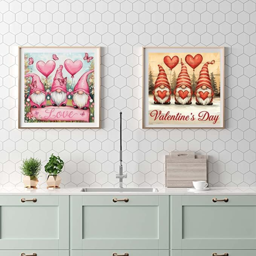 4 Pack Valentine's Day Gnome Paint by Numbers Kit for Adults Beginners Framed