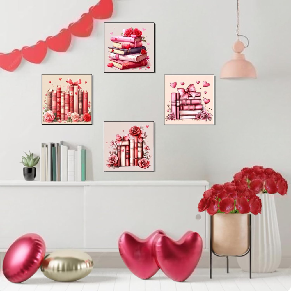 4 Pack Of Framed Paint by Numbers Kit for Adult Beginners Valentine's Day Book
