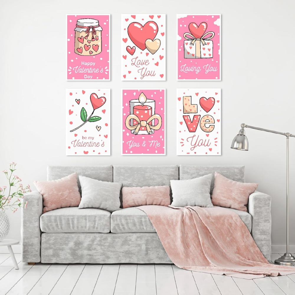 6 Pack Valentine's Day Paint by Numbers Kit for Adults