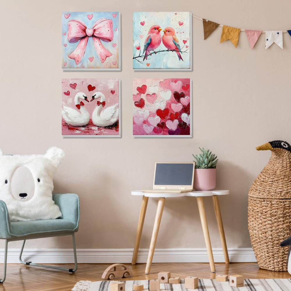 Pack Of 4 Valentine Paint By Numbers Kit 8x8 Inch Bird Design Set