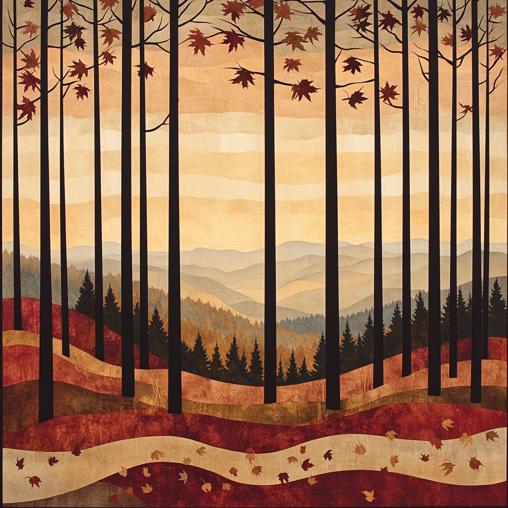 Hiroshige Inspired Autumn Ember Pines Paint by numbers kits