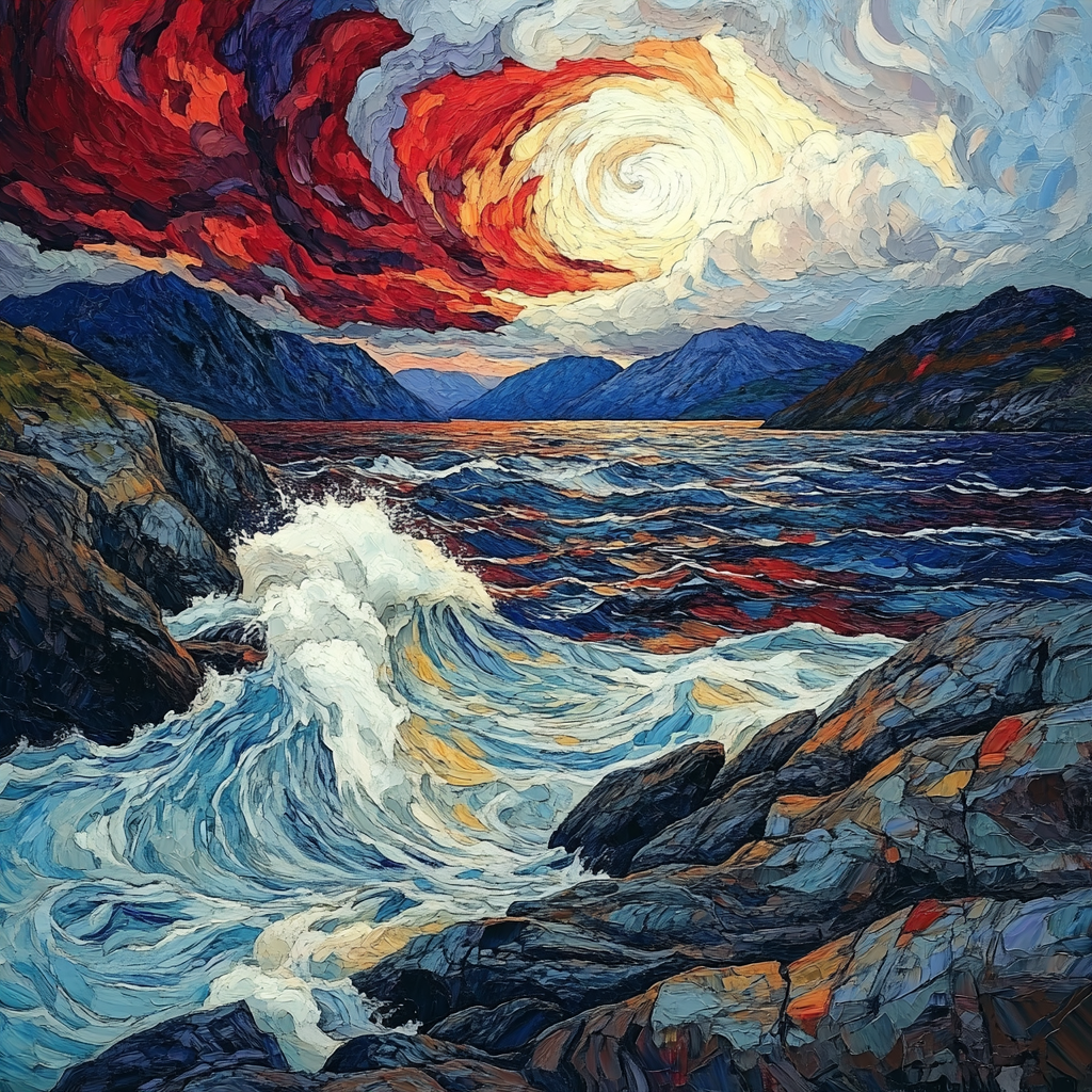 Edvard Munch Inspired Stormy Fjord Seascape paint by numbers