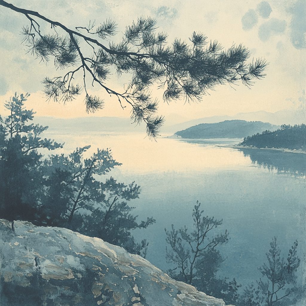 Zhao Mengfu Inspired Pine And Distant Shore Paint by numbers kits