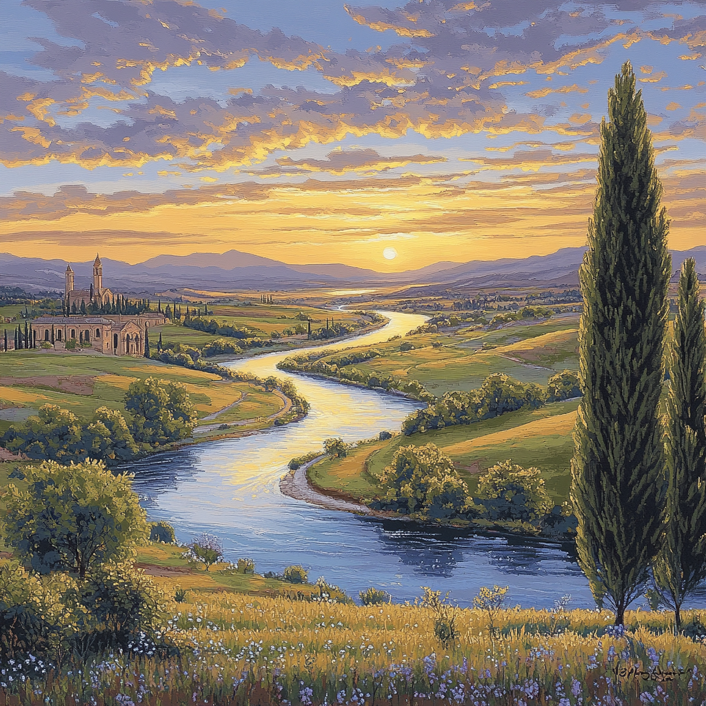 Raphael Inspired Luminous Renaissance Riverbend Paint by numbers art