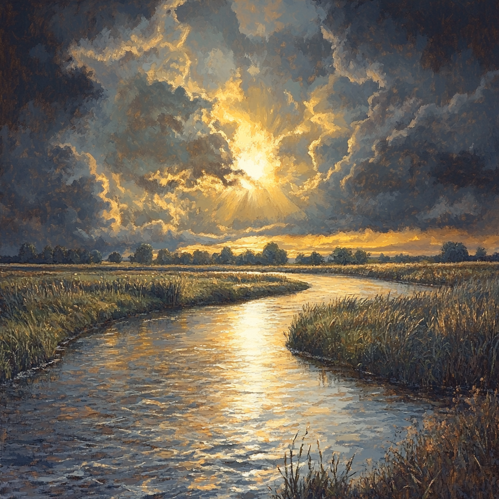 Rembrandt Inspired River Bend With Golden Shaft paint by color