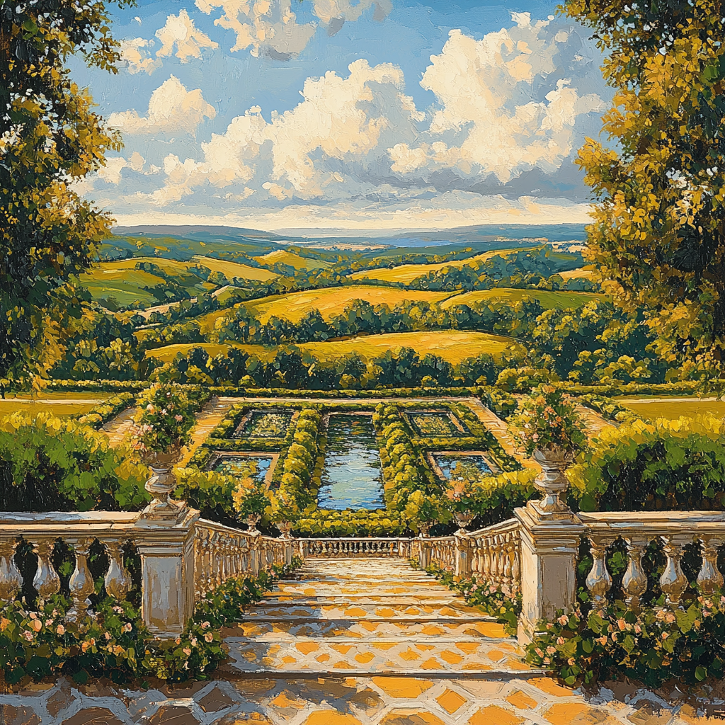 Raphael Inspired Luminous Renaissance Garden Vista paint by number