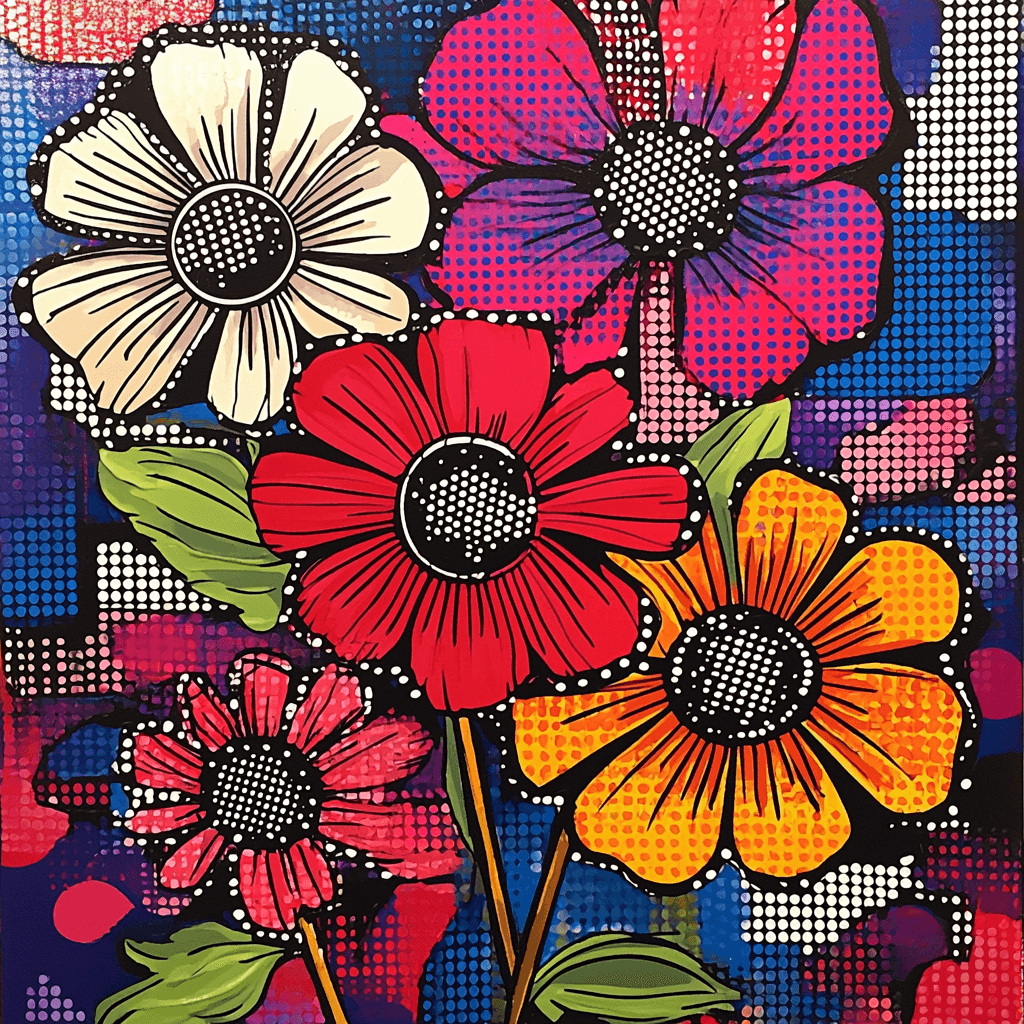 Roy Lichtenstein Inspired Modern Floral Collage Paint By Numbers