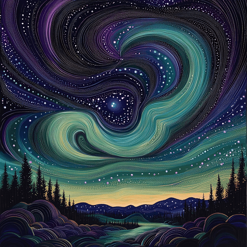 Georges Seurat Inspired Ethereal Aurora Abstraction Paint By Color