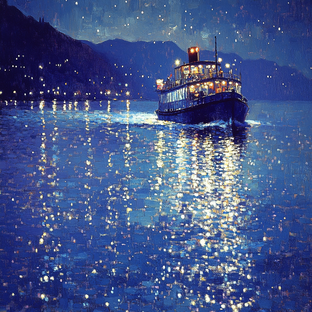 Georges Seurat Inspired Moonlight Ferry painting number kit