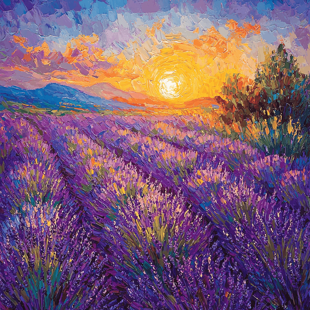 Vincent Van Gogh Inspired Sunrise Over A Lavender Field Paint By Color
