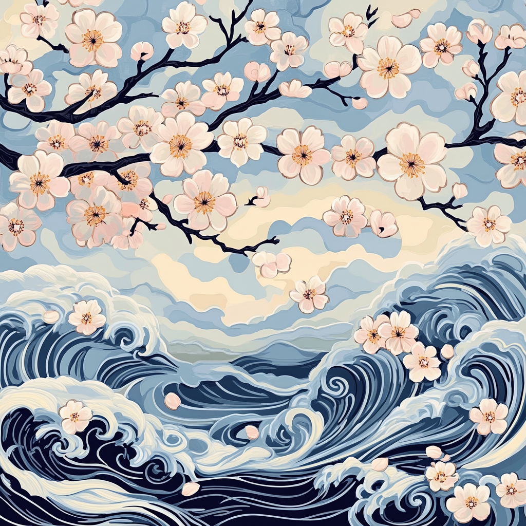 Hokusai Inspired Sakura Storm paint by numbers