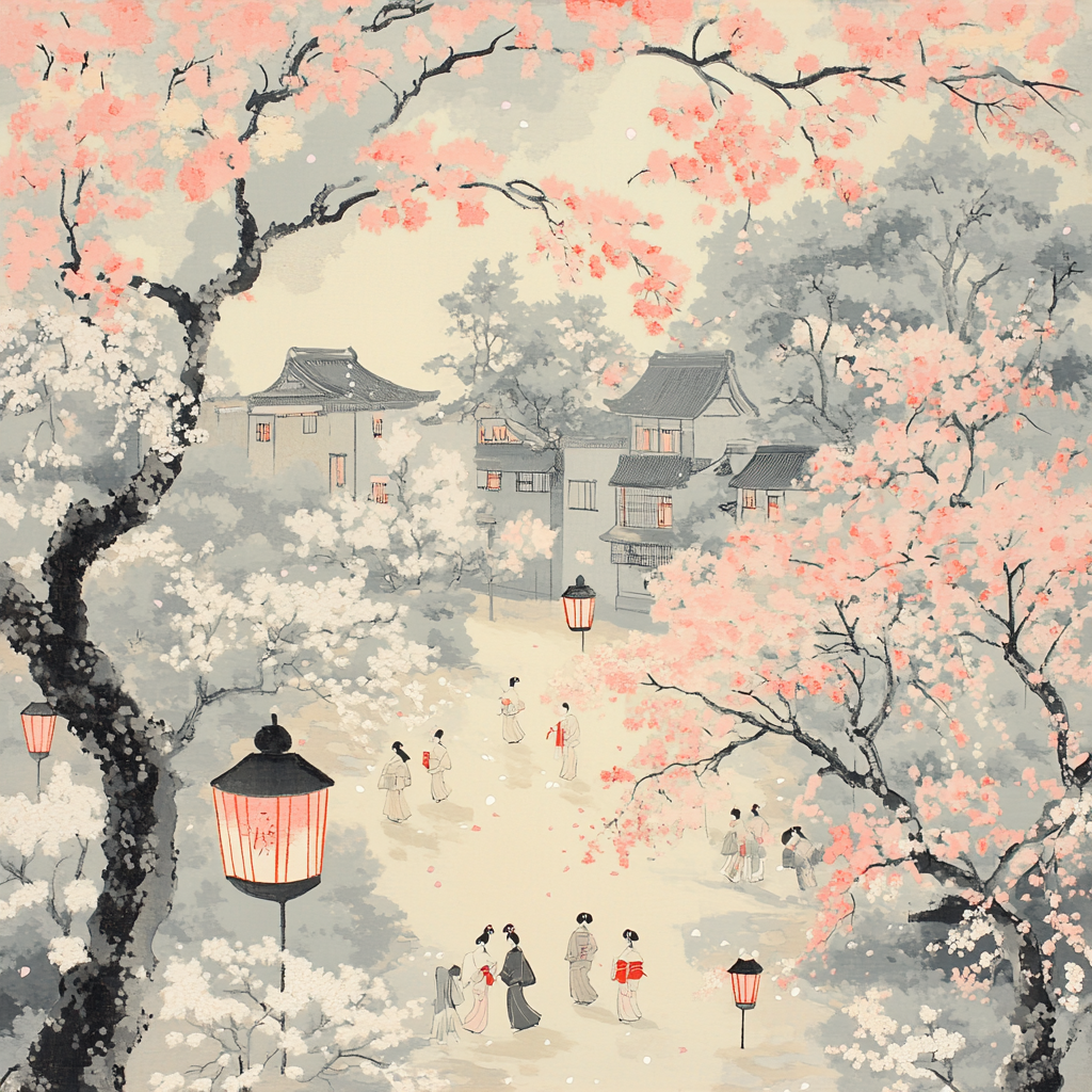 Hokusai Inspired Cherry Blossom Festival Painting by numbers kit