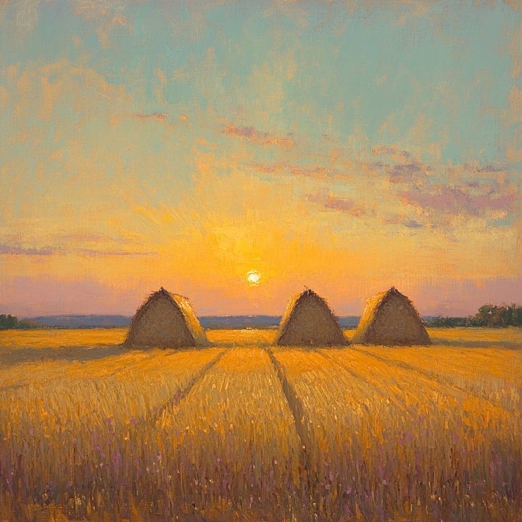 Claude Monet Inspired Haystacks At Summer Dusk DIY paint by numbers