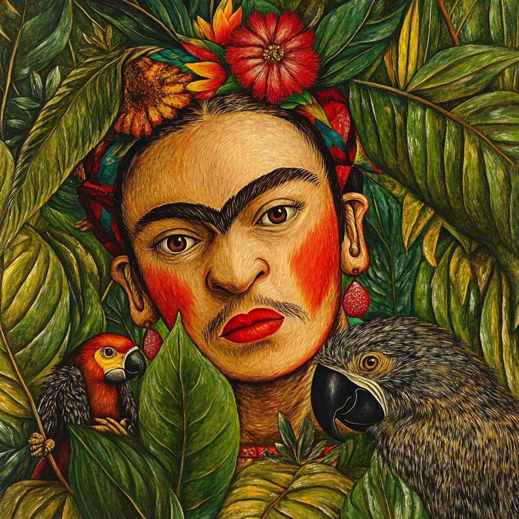 Frida Kahlo Inspired Self-Portrait With Jungle Fauna Paint by numbers kits